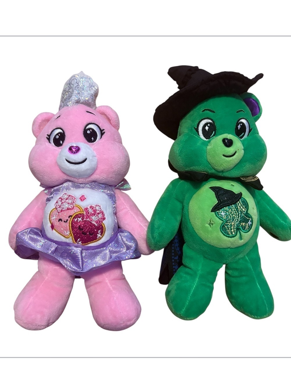 Care Bears Wicked Plush Bear Bundle Lot Glinda Elphaba Green Pink Wizard of Oz